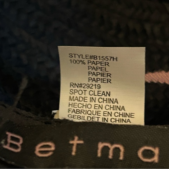 Betmar Lora navy/natural toyo straw wide brim floppy hat One Size - Picture 6 of 10